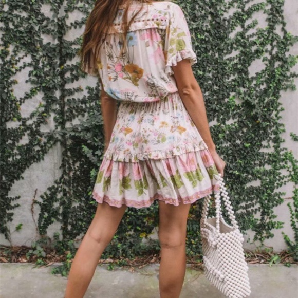 Bohemian Gypsy Floral v neck tassel ruffle hem dress - Picture 2 of 7